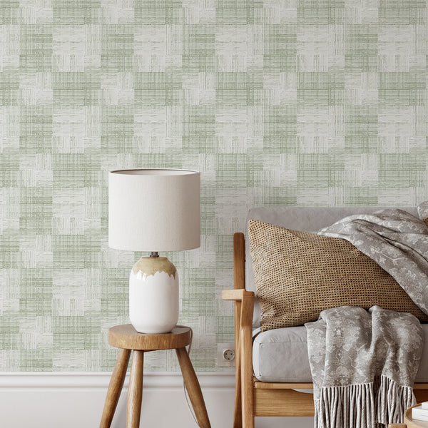 Soft Green Checker Grasscloth Wallpaper CG024 - CostaCover - Traditional Wallpaper - Abstract - Abstract Labyrinth Lines - abstract lines