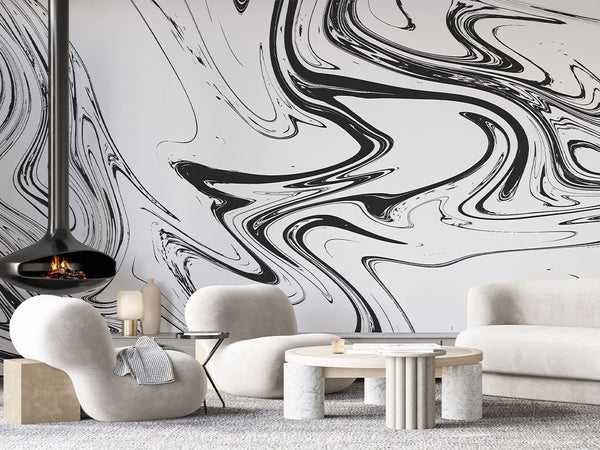 Black & White Marble Wall Mural AM054 - CostaCover - Peel and stick Removable Wallpaper - about walls - Abstract - abstract lines