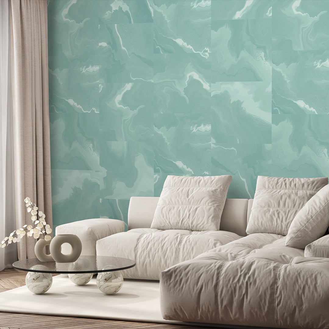 Mint Marble Squares Wall Mural AM034
