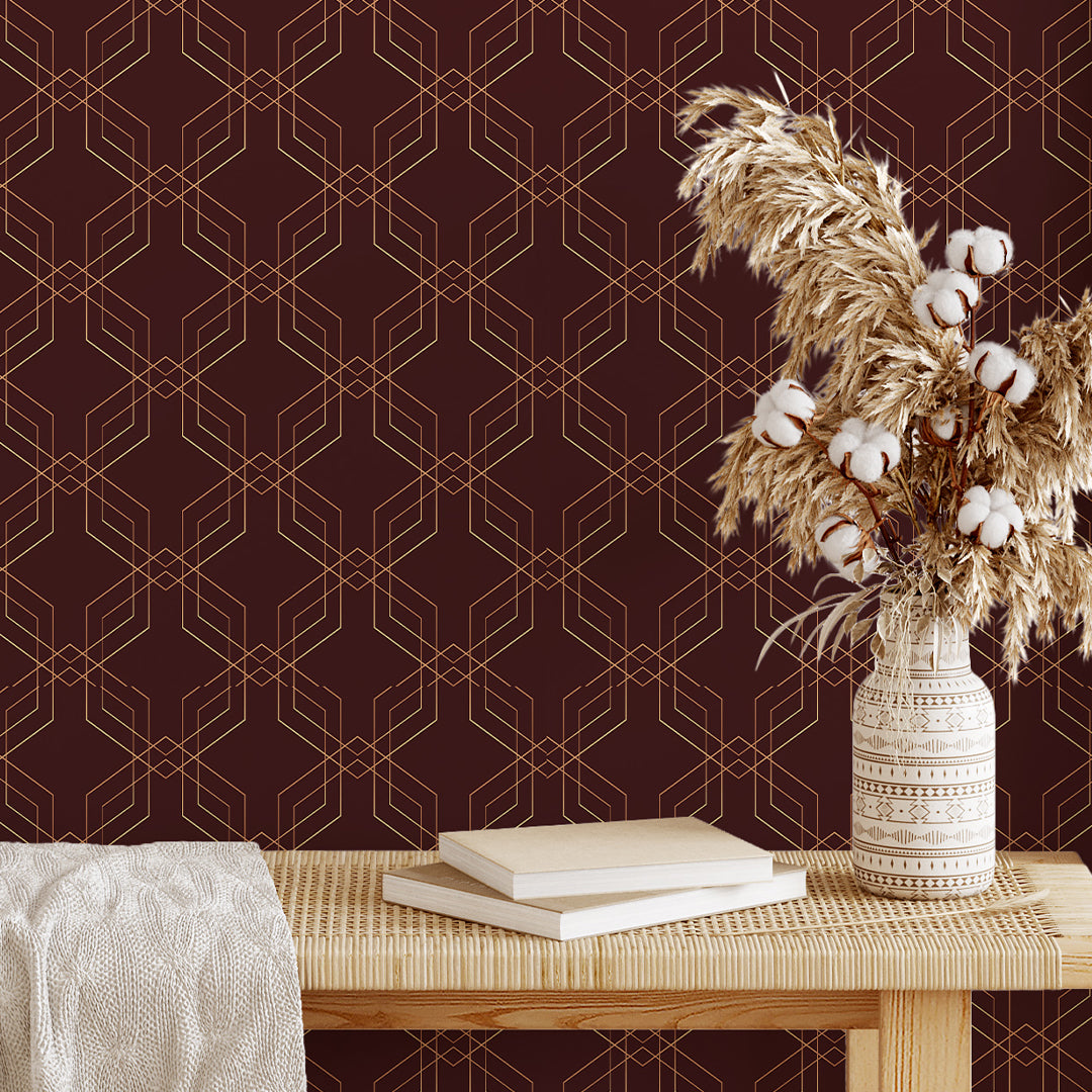 Burgundy Gold Art Deco Wallpaper CC326