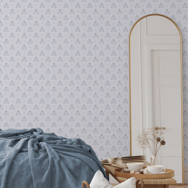 Blue Floral Damask Wallpaper L071