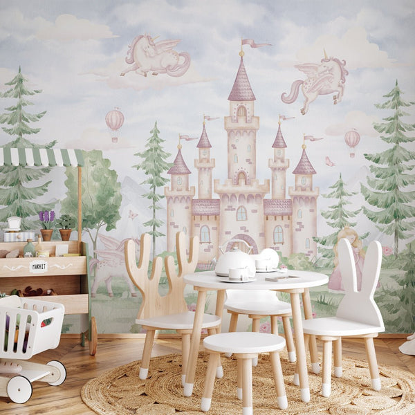 Magical Kingdom in Forest Wall Mural AM139 - CostaCover-Peel and stick Removable Wallpaper-accent wallpaper-adhesive wallpaper-baby bedroom