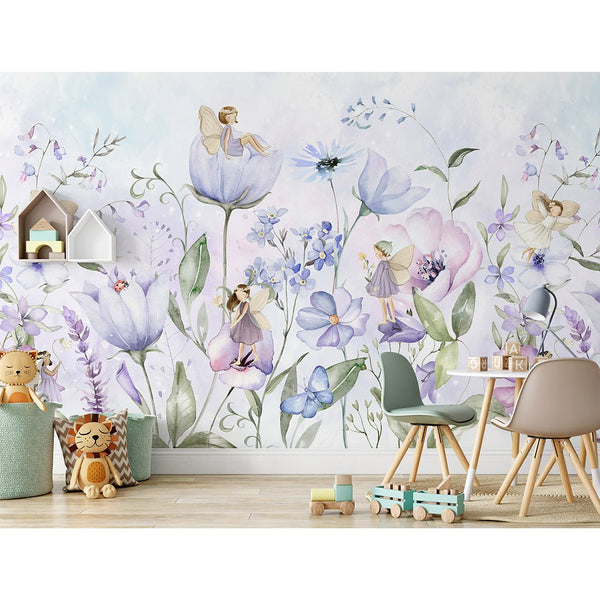 Purple Flower Fairy Wall Mural SM052 - CostaCover - Peel and stick Removable Wallpaper - accent wallpaper - adhesive wallpaper - baby bedroom