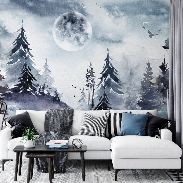 Forest & Sky Moon Wall Mural WM029 - CostaCover - Peel and stick Removable Wallpaper - Abstract - abstract wall art - abstract wallpaper