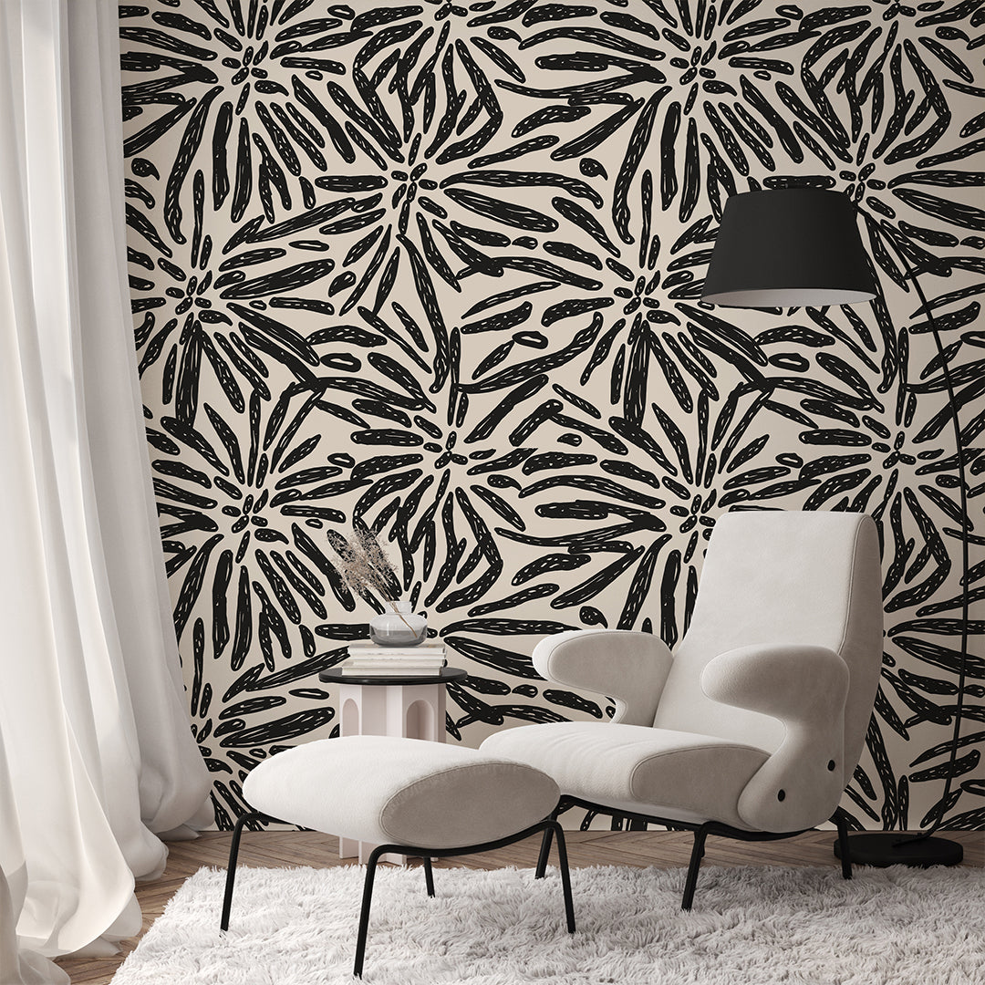 Black Beige Tribal Mudcloth Wallpaper W174