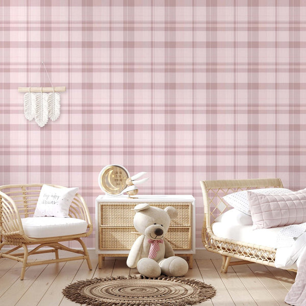 Pink Plaid Farmhouse Wallpaper S007 - CostaCover-Peel and stick Removable Wallpaper-abstract wall art-abstract wallpaper-accent wallpaper
