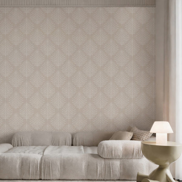 Neutral Beige Palm Leaves Wallpaper L054
