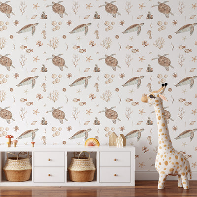 Beige Brown Turtles Wallpaper CC355