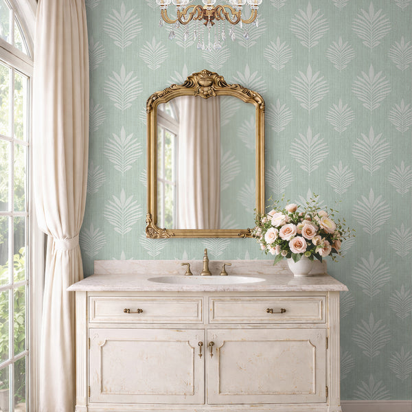 Mint Green Leaf Wallpaper L032