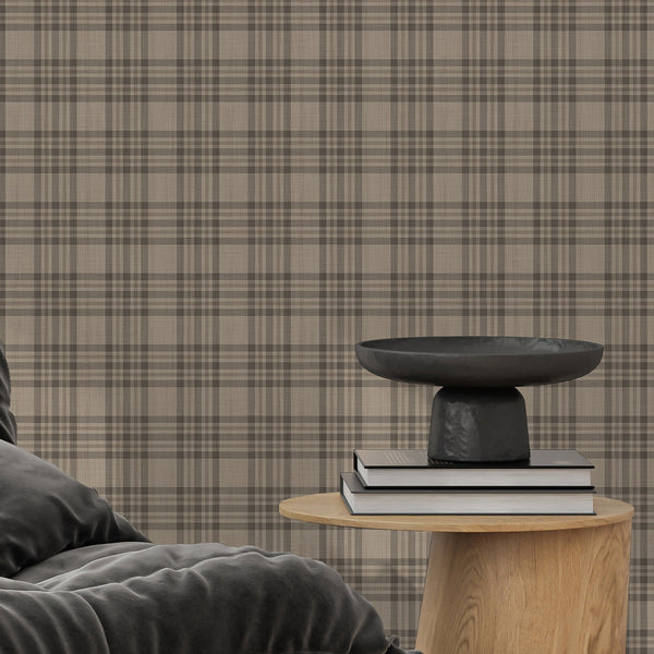 Beige Brown Plaid Wallpaper S137