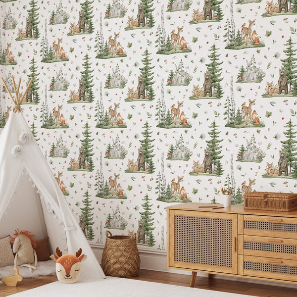 Forest Animals Wallpaper W074 - CostaCover - Peel and stick Removable Wallpaper - abstract wall art - accent wallpaper - adhesive wallpaper