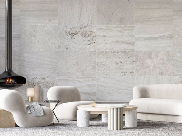 Grey Beige Travertine Tile Wall Mural AM101 - CostaCover - Peel and stick Removable Wallpaper - about walls - Abstract - abstract lines