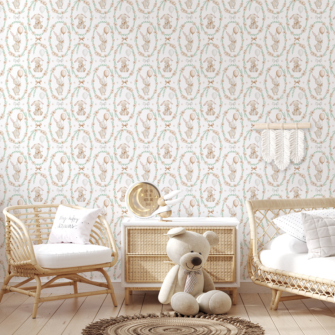 Bunny Flower Wreath Wallpaper S109