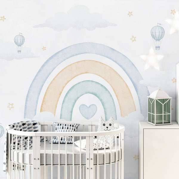 Pastel Blue Rainbow Wall Mural AM142 - CostaCover-Peel and stick Removable Wallpaper-accent wallpaper-adhesive wallpaper-baby bedroom