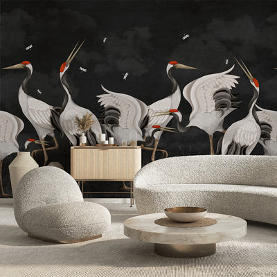Black Japanese Cranes Wall Mural WM109