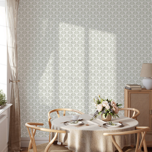 Sage Green Coastal Leaves Wallpaper L061