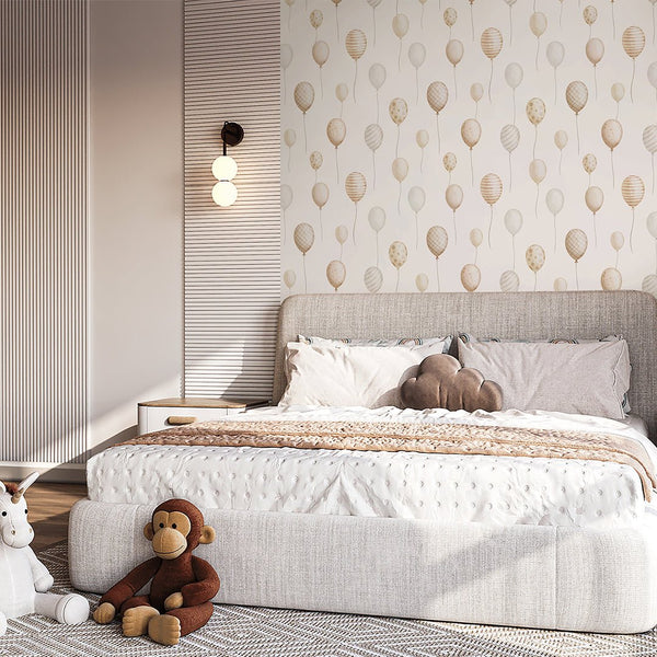 Beige Flying Balloon Wallpaper S106 - CostaCover - Peel and stick Removable Wallpaper - Abstract - abstract wall art - abstract wallpaper