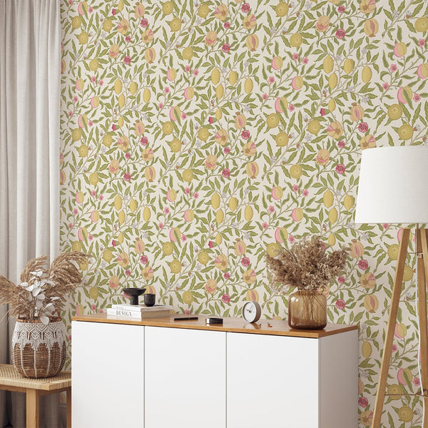 Light Fruit or Pomegranate by Morris Wallpaper W140 - CostaCover - Peel and stick Removable Wallpaper - accent wallpaper - adhesive wallpaper - bathroom wallpaper