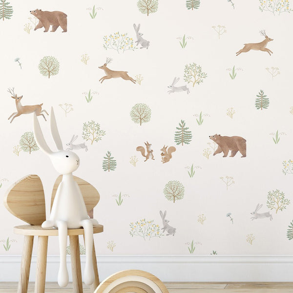 Pastel Forest Animals Wallpaper S046 - CostaCover-Peel and stick Removable Wallpaper-accent wallpaper-adhesive wallpaper-animal print