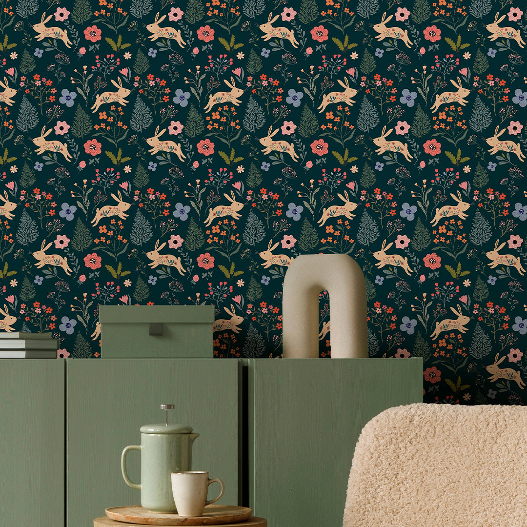 Dark Floral Bunny Wallpaper W177