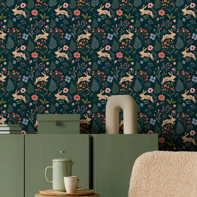 Dark Floral Bunny Wallpaper W177