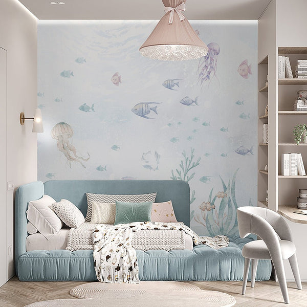 Blue Undersea World Wall Mural SM059 - CostaCover - Peel and stick Removable Wallpaper - accent wallpaper - adhesive wallpaper - baby bedroom