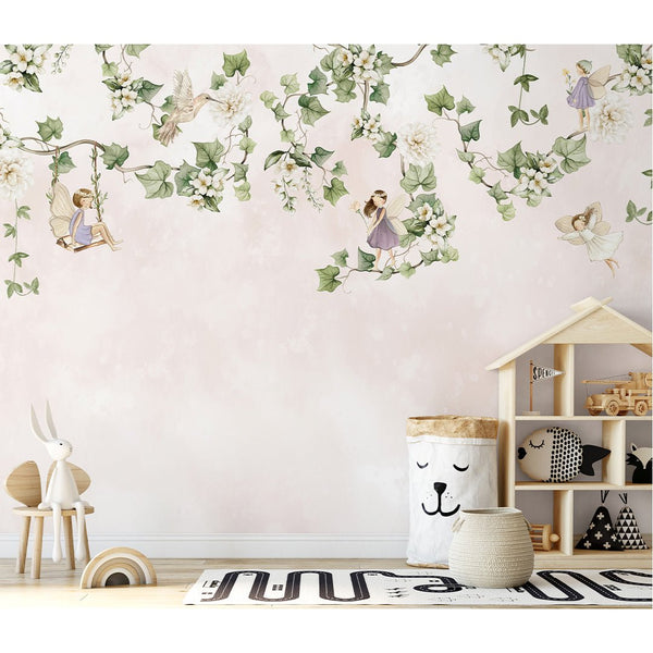 Fairies and Hanging Vines Wall Mural SM055 - CostaCover - Peel and stick Removable Wallpaper - accent wallpaper - adhesive wallpaper - baby bedroom