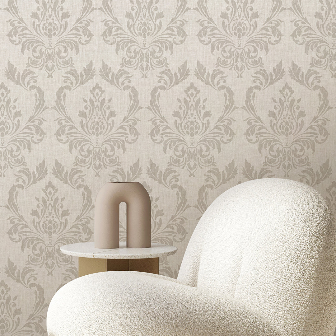 Beige Classic Damask Wallpaper A030