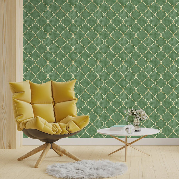 Bright Green Art Deco Wallpaper CC328 - CostaCover - Peel and stick Removable Wallpaper - abstract wall art - abstract wallpaper - accent wallpaper