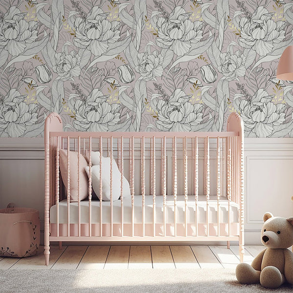 Peony Tulip Flowers Wallpaper CC297 - CostaCover - Peel and stick Removable Wallpaper - Abstract - abstract floral - accent wallpaper