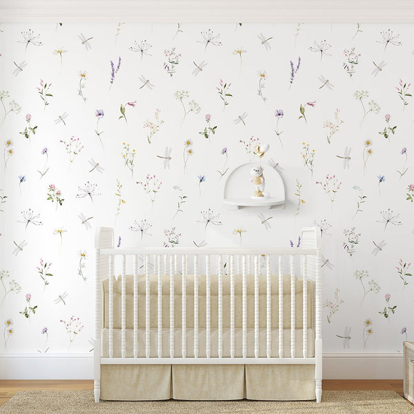 Floral Garden Wildflowers Wallpaper S069 - CostaCover-Peel and stick Removable Wallpaper-accent wallpaper-adhesive wallpaper-baby bedroom