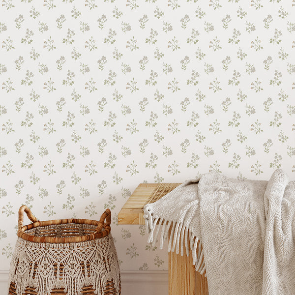 Green Farmhouse Floral Wallpaper CC368