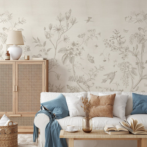 Beige Vintage Garden Grasscloth Wall Mural CG007 - CostaCover - Traditional Wallpaper - abstract wallpaper - accent wallpaper - Aesthetic wallpaper