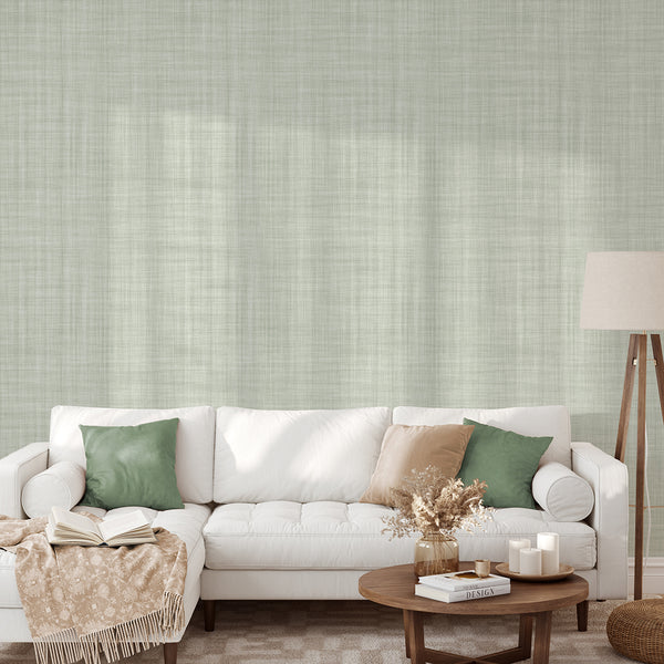 Sage Green Linen Texture Wallpaper L049