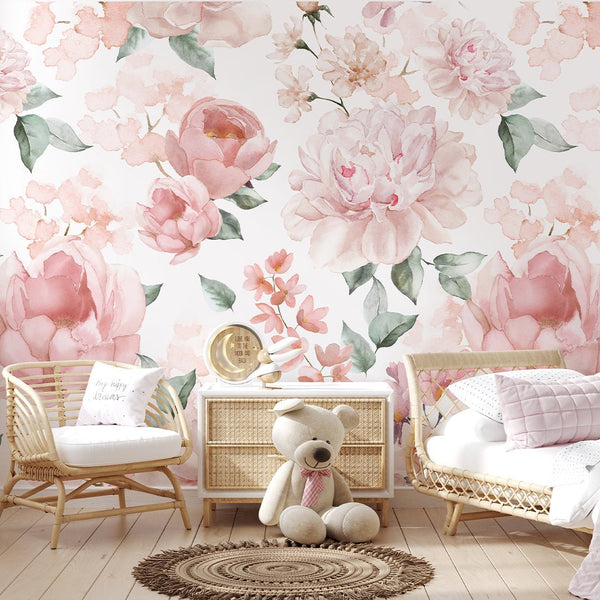 Pink Flowers Bouquet Wall Mural SM026 - CostaCover - Peel and stick Removable Wallpaper - accent wallpaper - adhesive wallpaper - baby bedroom