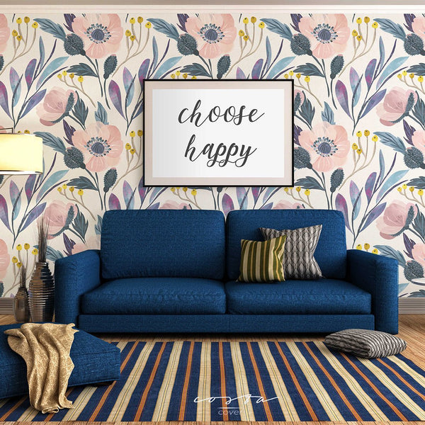 Poppy Pink Flower Wallpaper CC005 - CostaCover - Peel and stick Removable Wallpaper - adhesive wallpaper - bathroom wallpaper - bedroom interior