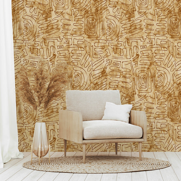 Tan Brown Tribal Mudcloth Wallpaper W173