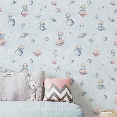 Pastel Blue Astronauts & Planets Wallpaper S124