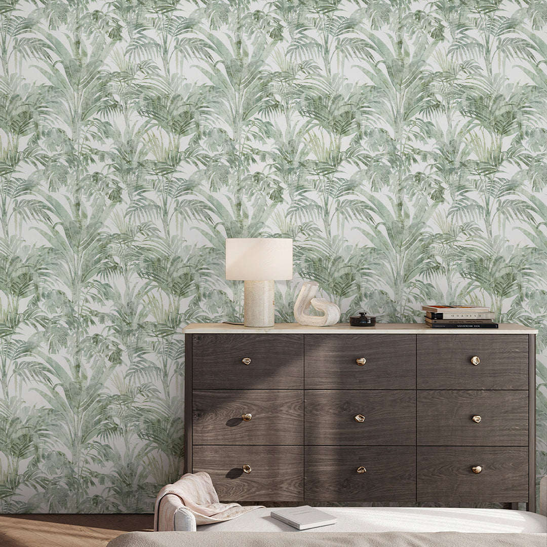 Sage Green Palm Leaf Wallpaper A123