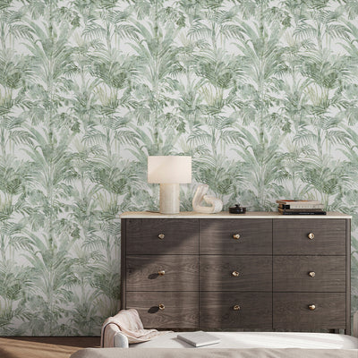 Sage Green Palm Leaf Wallpaper A123