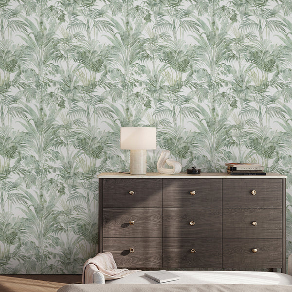 Sage Green Palm Leaf Wallpaper A123