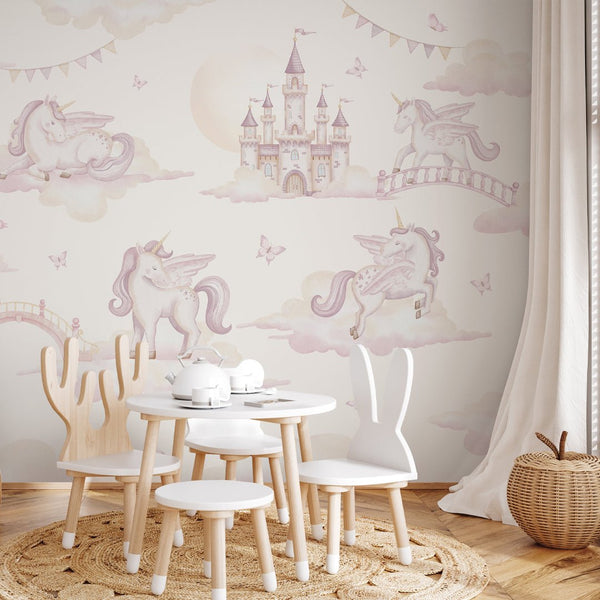 Magic Kingdom & Unicorn Wall Mural AM140 - CostaCover-Peel and stick Removable Wallpaper-accent wallpaper-adhesive wallpaper-baby bedroom