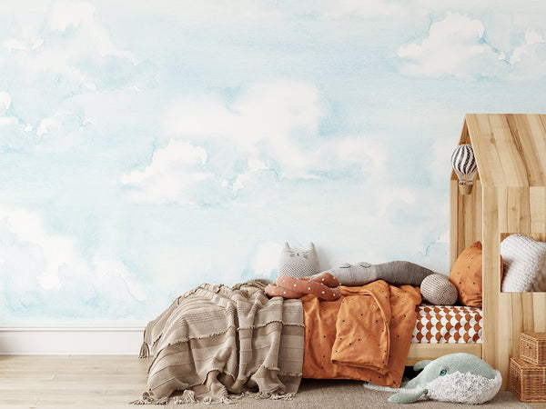 Watercolor Light Blue Sky Wall Mural CCM105 - CostaCover - Peel and stick Removable Wallpaper - 3d wall murals - 3d wall painting - abstract wallpaper