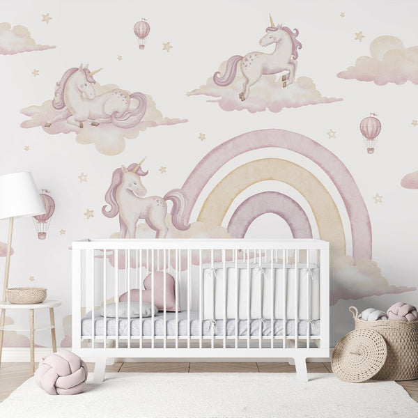 Unicorns & Rainbow Wall Mural AM134 - CostaCover-Peel and stick Removable Wallpaper-accent wallpaper-adhesive wallpaper-baby bedroom