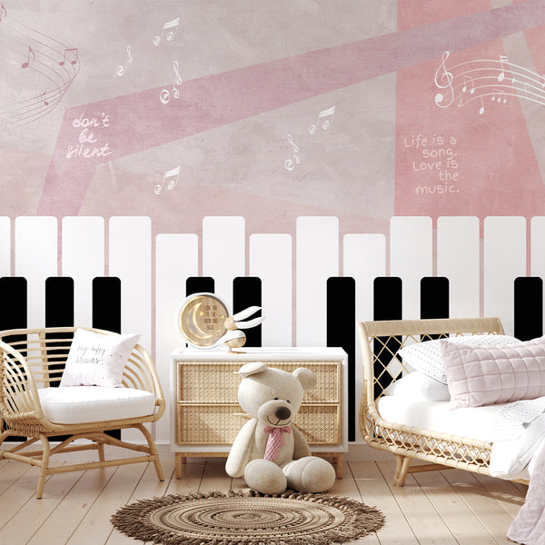 Pink Beige Piano Keys Wall Mural SM104