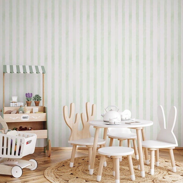 Green Watercolor Stripes Wallpaper A059 - CostaCover-Peel and stick Removable Wallpaper-Abstract-abstract mural-abstract paint