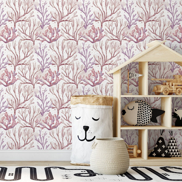 Purple Pink Corals Wallpaper S088 - CostaCover - Peel and stick Removable Wallpaper - Abstract - abstract wall art - accent wallpaper