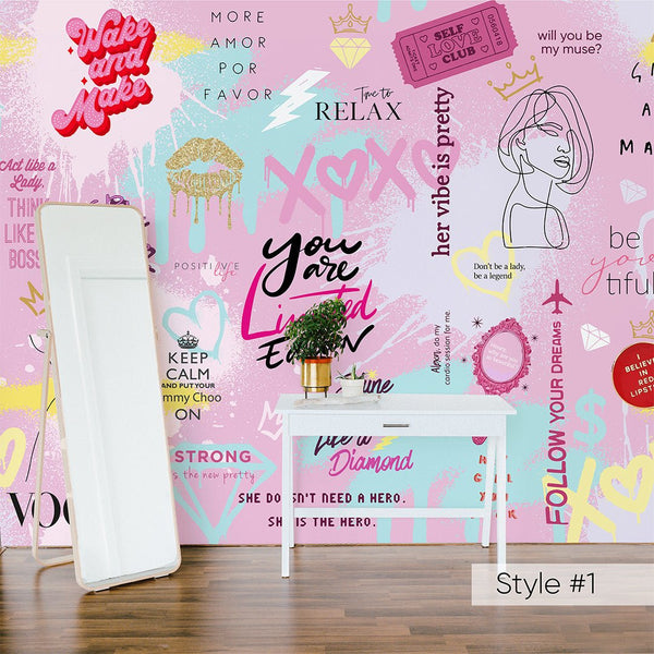 Girls Graffiti Wall Mural WM030 - CostaCover - Peel and stick Removable Wallpaper - Abstract - abstract lines - abstract wall art