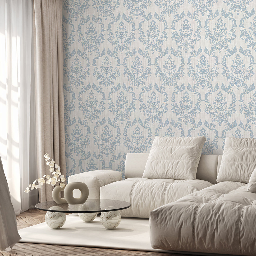 Light Blue Classic Damask Wallpaper A032