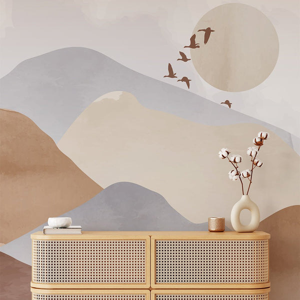Beige & Gray Mountains Wall Mural CCM137 - CostaCover - Peel and stick Removable Wallpaper - Abstract - abstract wall art - Abstract Wallpaper